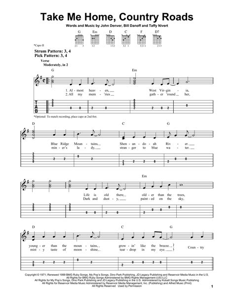 country roads guitar chords printable.